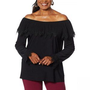 NWT Antthony Pleated Ruffle Top Large Black
